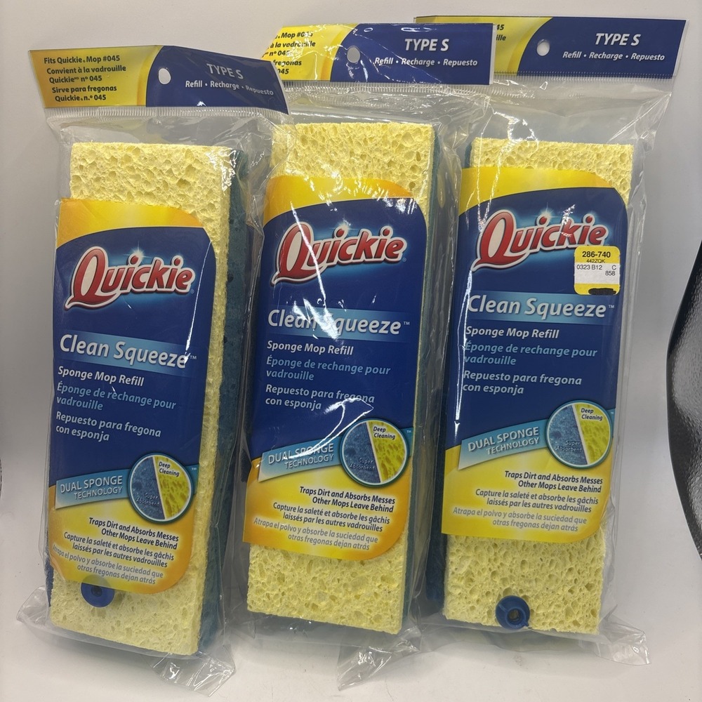 Lot Of 3 Quickie Clean Squeeze Sponge Mop 045 Type S Refill New Sealed NOS